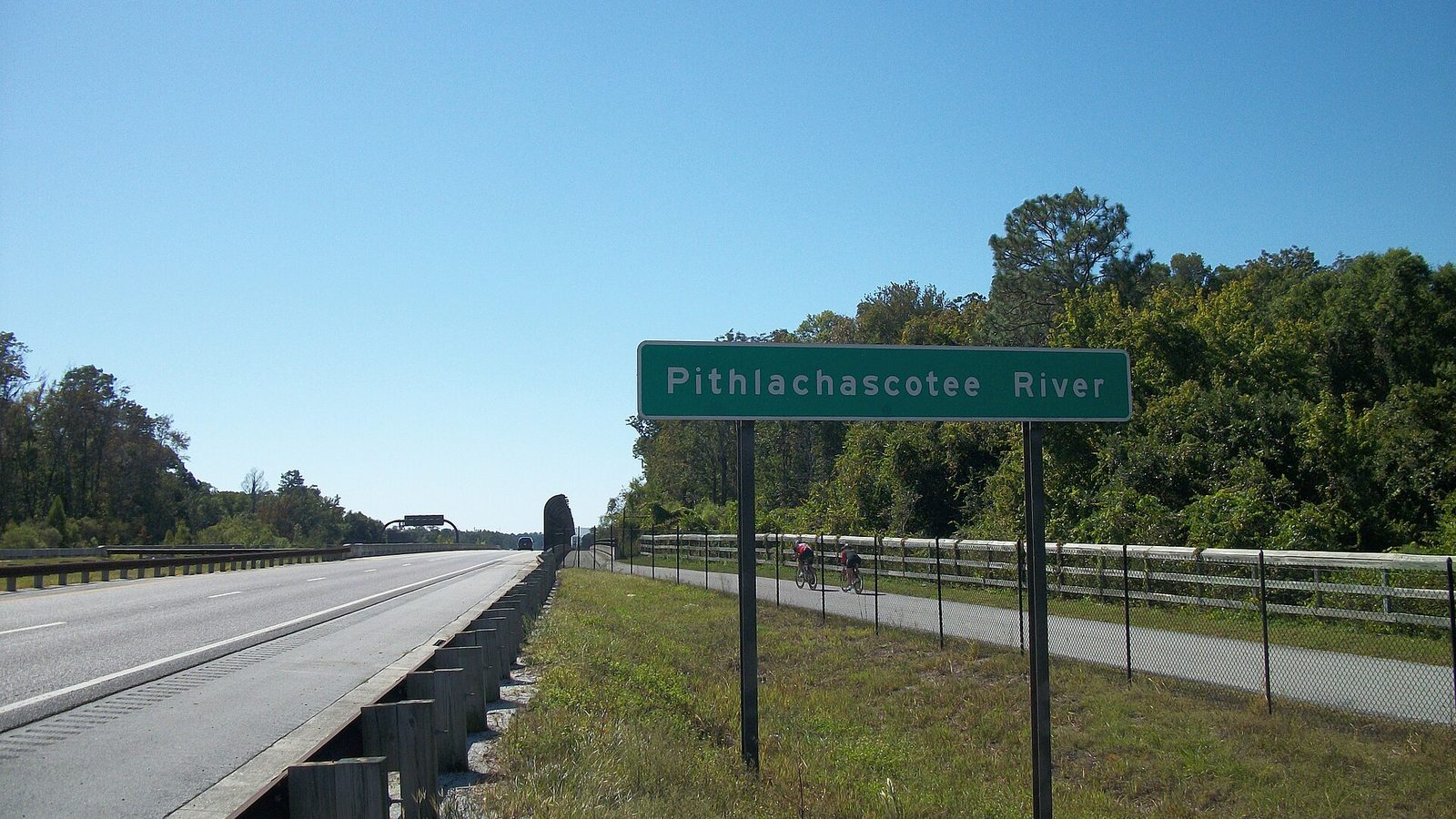The Suncoast Parkway and Suncoast Trail crossing the Pithlachascotee River in Pasco County